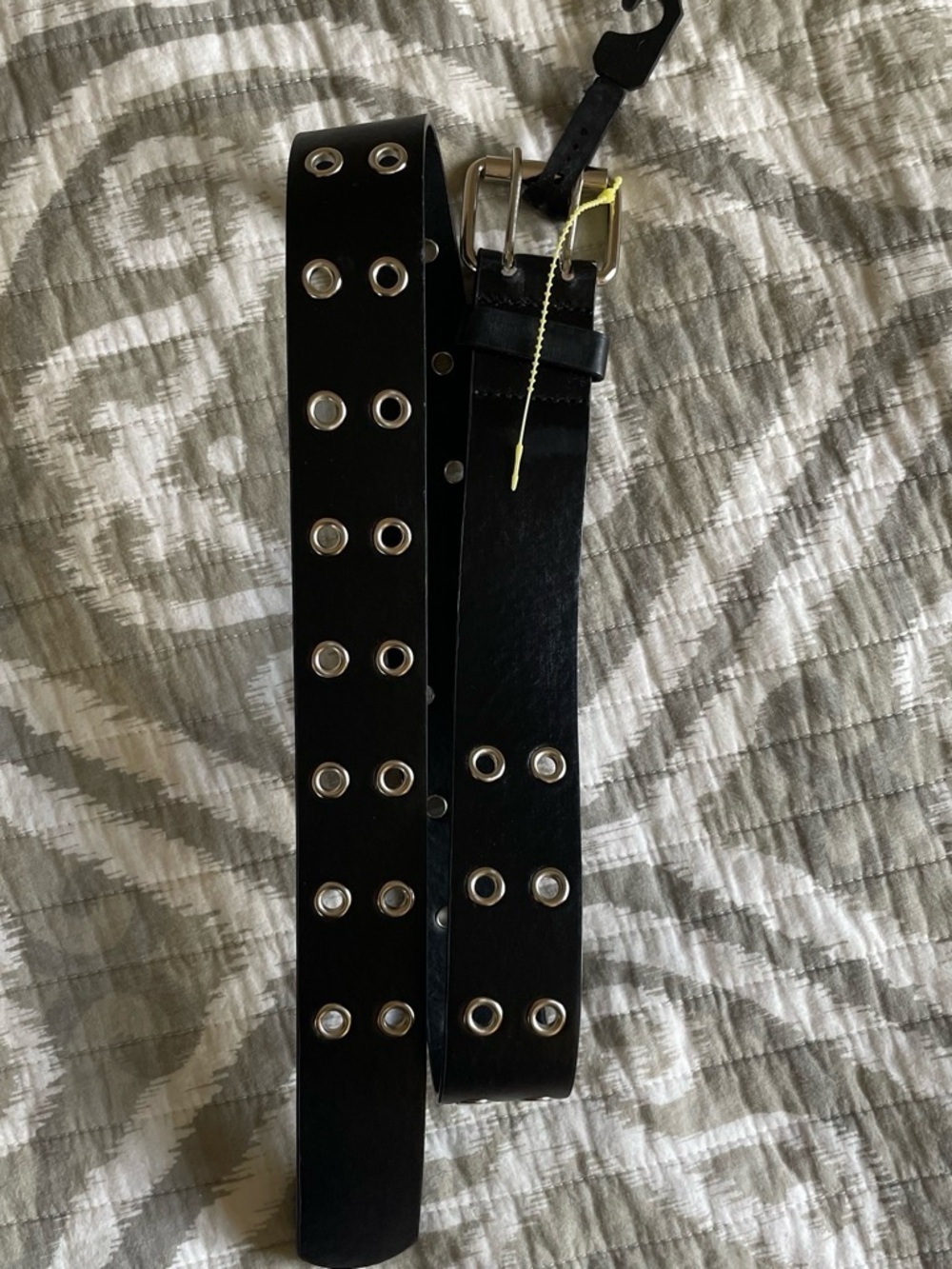 & Other Stories Black Double-Row Grommet Belt with Silver Hardware